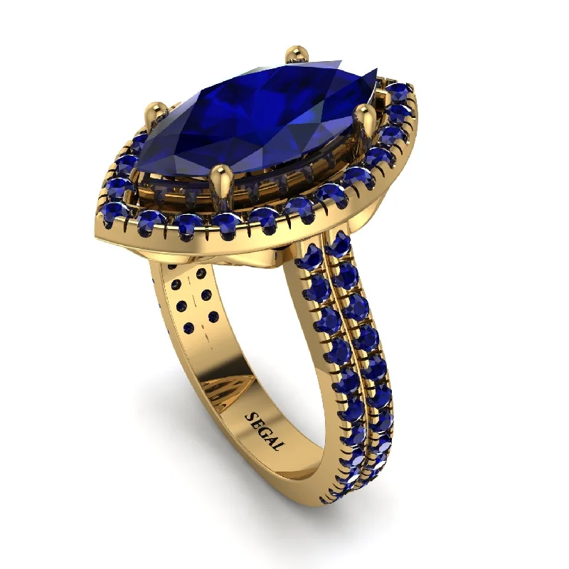 Unique Statement Ring-Gorgeous Marquise Cut Sapphire Pave Double Shank Engagement Ring With Hidden Stone - Miriam No. 73