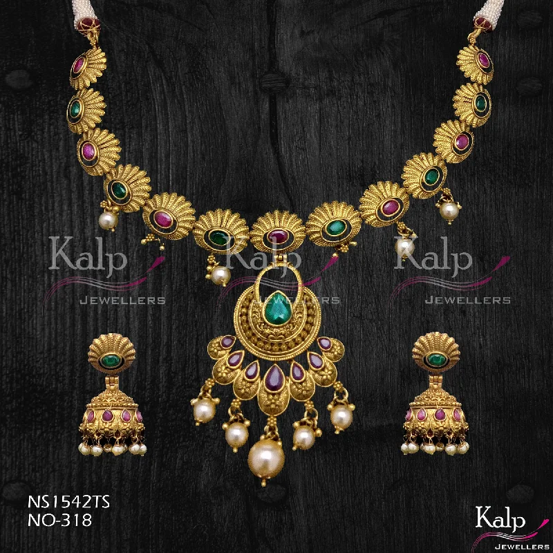 Diamond Necklace for Women-Kalp Jewellers Copper Gold Plated Necklace Set