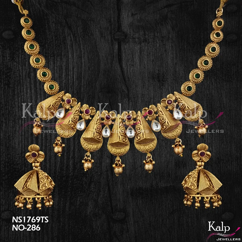 Artistic Crystal Necklace-Kalp Jewellers Copper Gold Plated Necklace Set