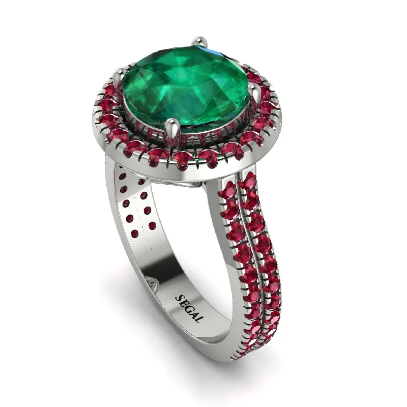 Handmade Engagement Ring-Gorgeous Round Cut Emerald Pave Double Shank Engagement Ring With Hidden Stone - Ellen No. 51