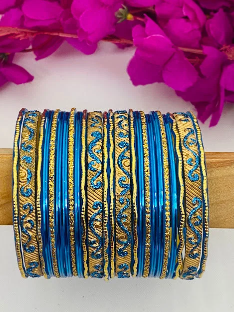 Vintage Diamond Bangles-Elegant Bollywood Style Wedding Blue Color Designer Metal Bangles