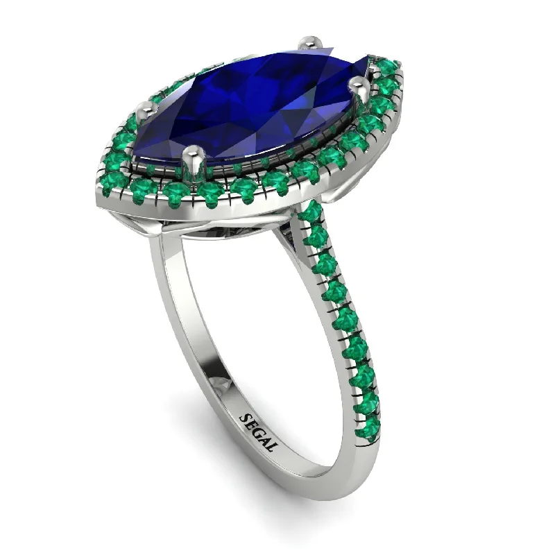 Wedding Set with Diamond Ring-Gorgeous Marquise Cut Sapphire Pave Engagement Ring With Hidden Stone - Miriam No. 30