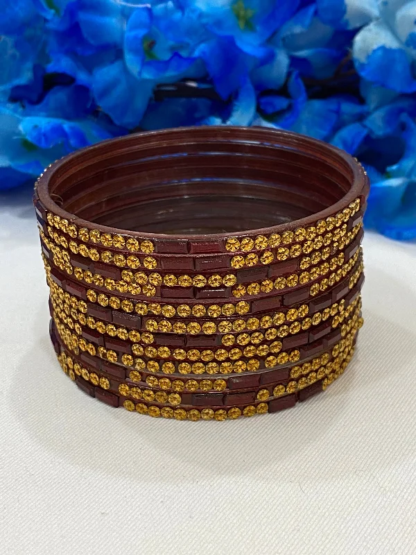 Ethnic Silver Bangles-Beautiful Maroon Color Unique Design Glass Bangles For Women