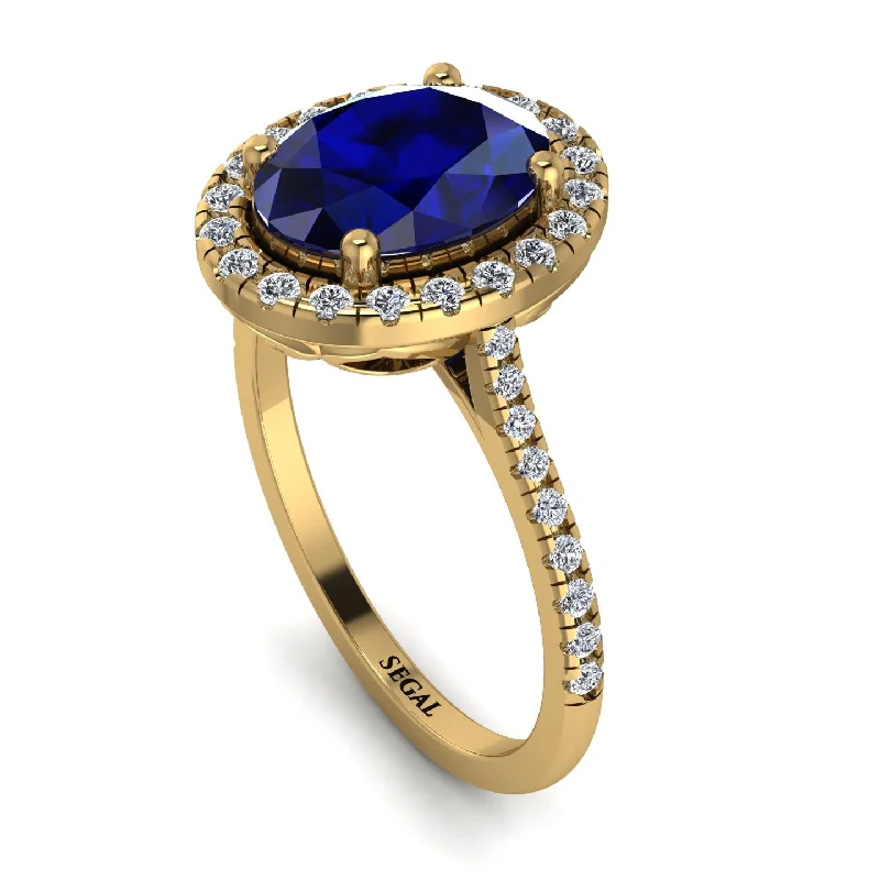 Fancy Engagement Ring-Gorgeous Oval Cut Sapphire Pave Engagement Ring With Hidden Stone - Phoebe No. 13