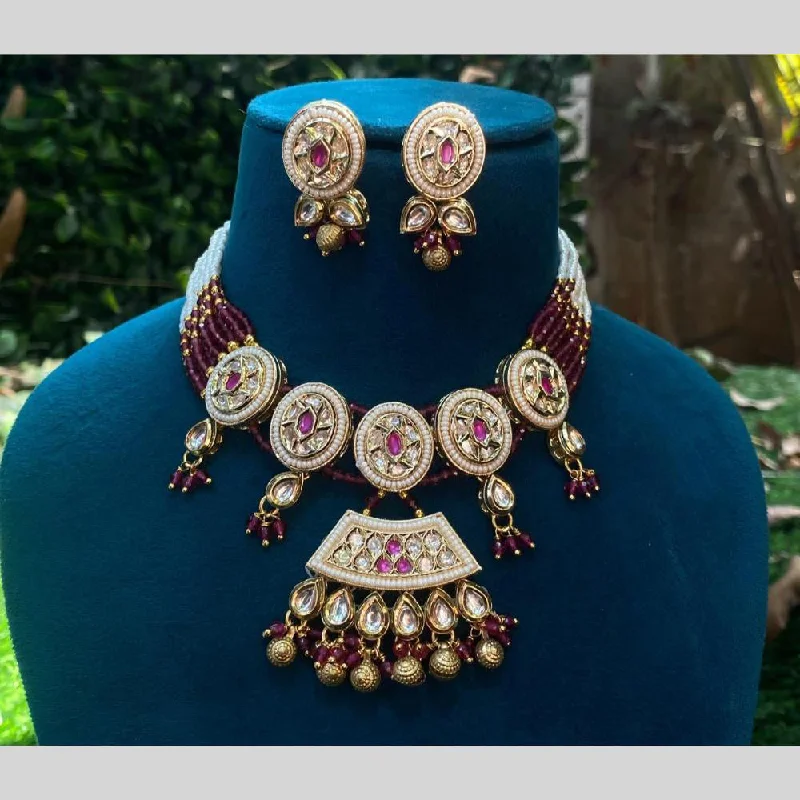 Custom Diamond Necklace-Royal Kundan Jewellery Gold Plated Polki Kundan And Pearls Necklace Set