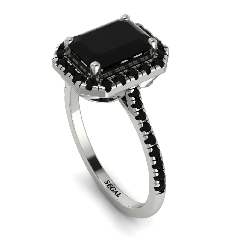 Statement Gemstone Ring-Gorgeous Emerald Cut Black Diamond Pave Engagement Ring With Hidden Stone - Veronica No. 39