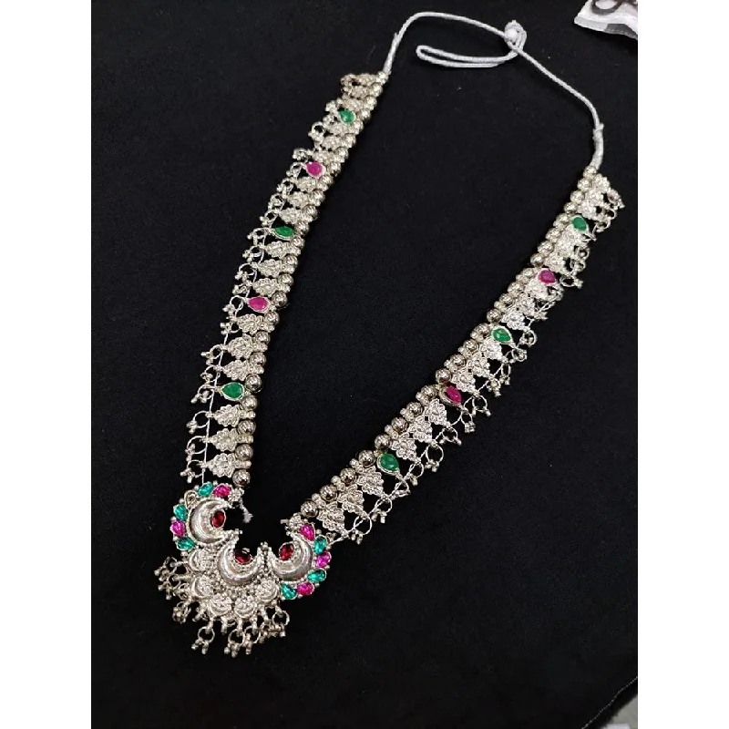 Luxurious Sapphire Necklace-Akruti Collection Oxidised Plated Long Necklace Set