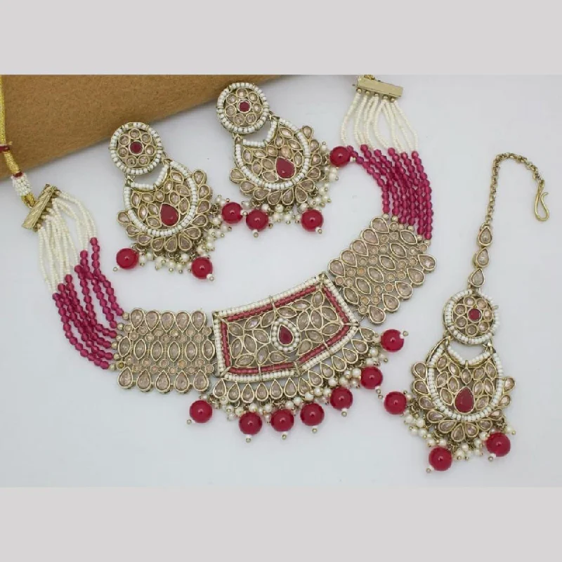 Gold Heart Necklace-Manisha Jewellery Gold Plated Crystal  Stone And Pearls Choker Necklace Set