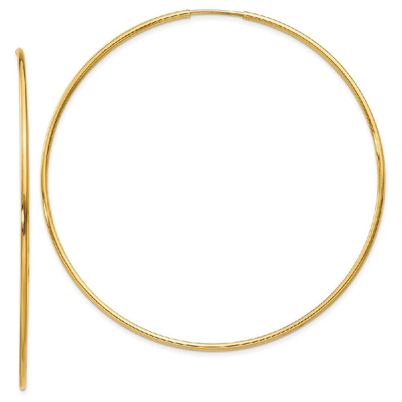 Double Drop Earrings-1.25mm, 14k Yellow Gold Endless Hoop Earrings, 60mm (2 3/8 Inch)