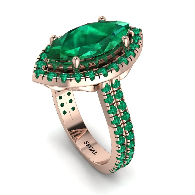 Elegant Round Diamond Ring-Gorgeous Marquise Cut Emerald Pave Double Shank Engagement Ring With Hidden Stone - Miriam No. 20