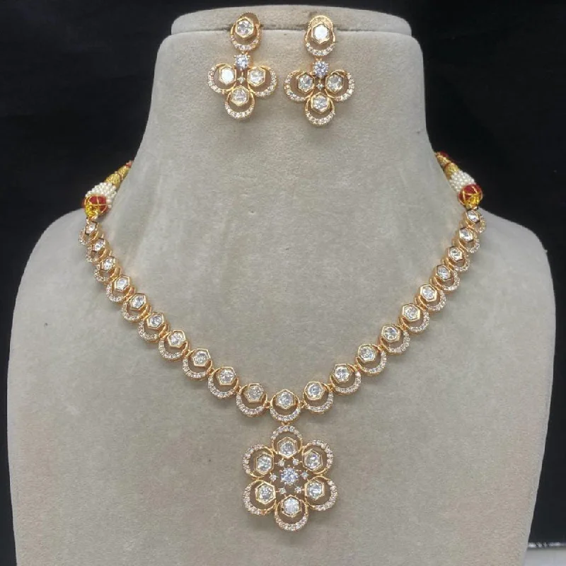 Vintage Crystal Necklace-Royal Kundan Jewellery Gold Plated Polki Kundan Necklace Set