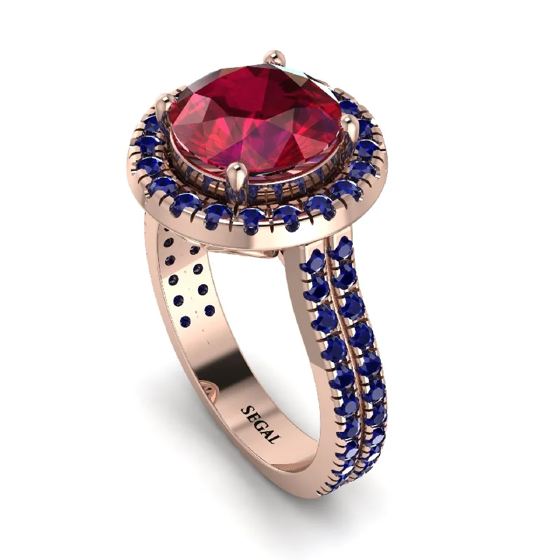 Delicate Silver Ring-Gorgeous Round Cut Ruby Pave Double Shank Engagement Ring With Hidden Stone - Ellen No. 71