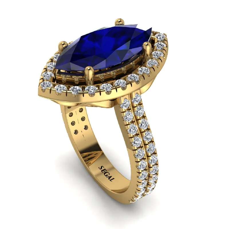 Custom Gold Wedding Ring-Gorgeous Marquise Cut Sapphire Pave Double Shank Engagement Ring With Hidden Stone - Miriam No. 13