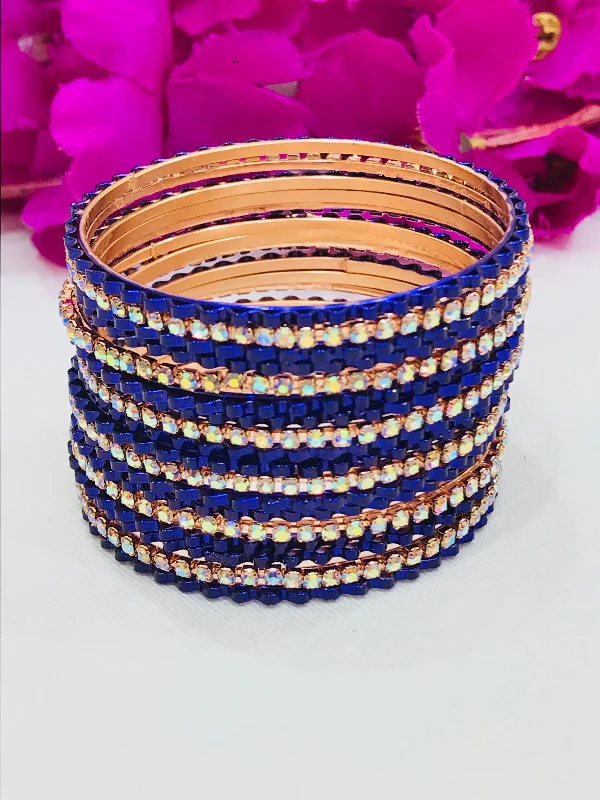 Simple Stack Bangles-Beautiful Blue Color Fancy Designer Metal Bangles For Girls