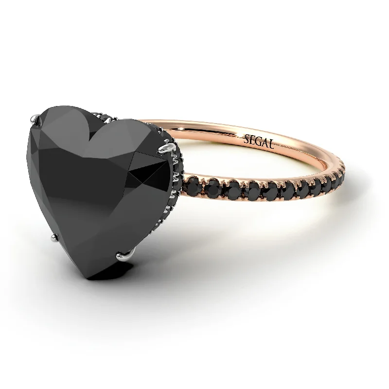 Personalized Couples Rings-Two Tones Heart Shape Black Diamond Ring - Noelle No. 81