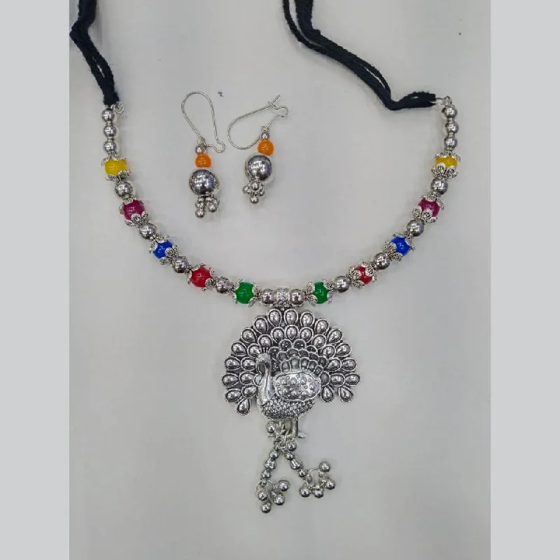 Statement Chunky Necklace-Manisha Jewellery Oxidised Plated Peacock Style And Pearls Necklace Set