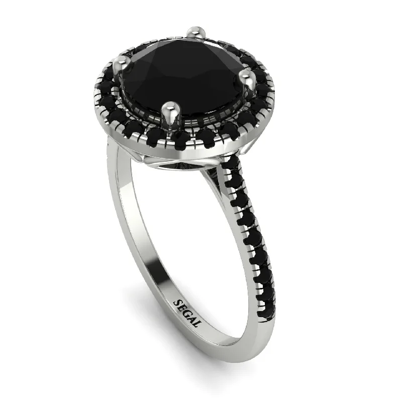 Gold Engagement Ring-Gorgeous Round Cut Black Diamond Pave Engagement Ring With Hidden Stone - Ellen No. 39