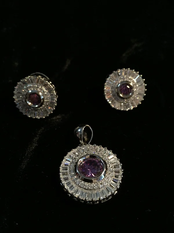 Drop Crystal Earrings-CZ Pendant & Earrings Set