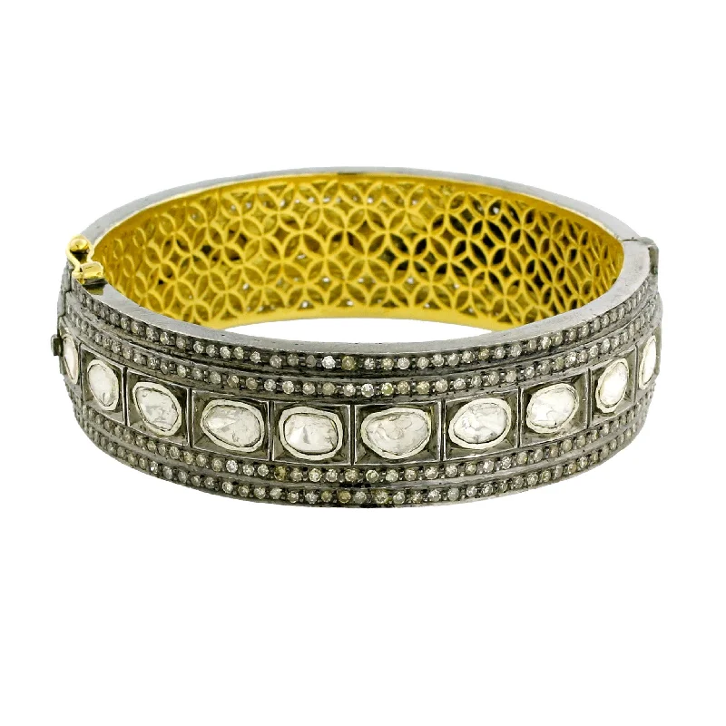 Handcrafted Silver Bangles-Pave and Polki Stack Bangle