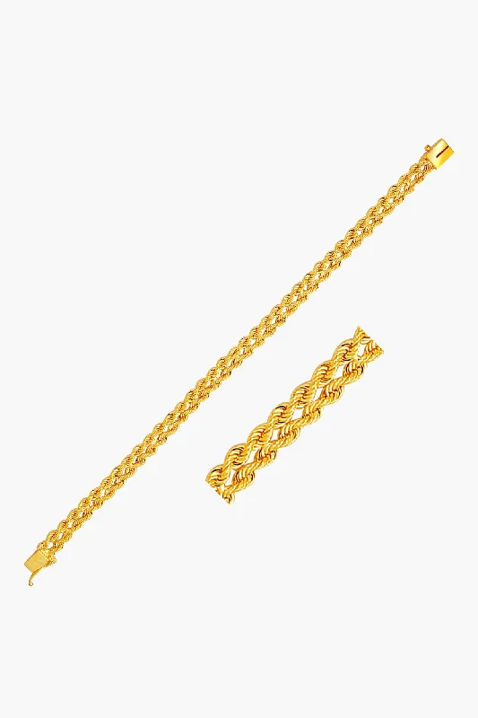 Adjustable Leather Bracelets-14k Gold Two Row Rope Bracelet