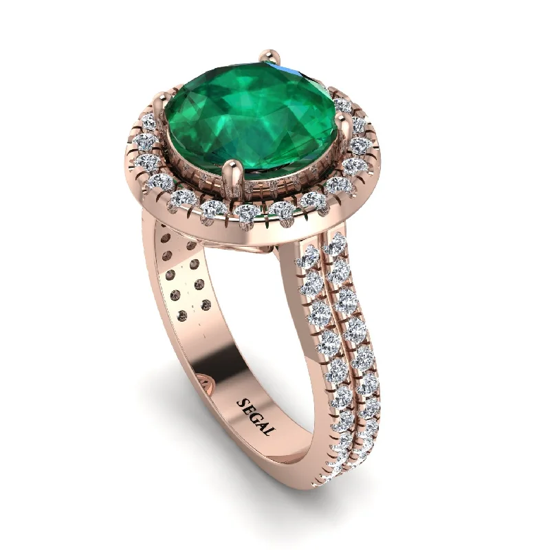 Luxury Diamond Band-Gorgeous Round Cut Emerald Pave Double Shank Engagement Ring With Hidden Stone - Ellen No. 5