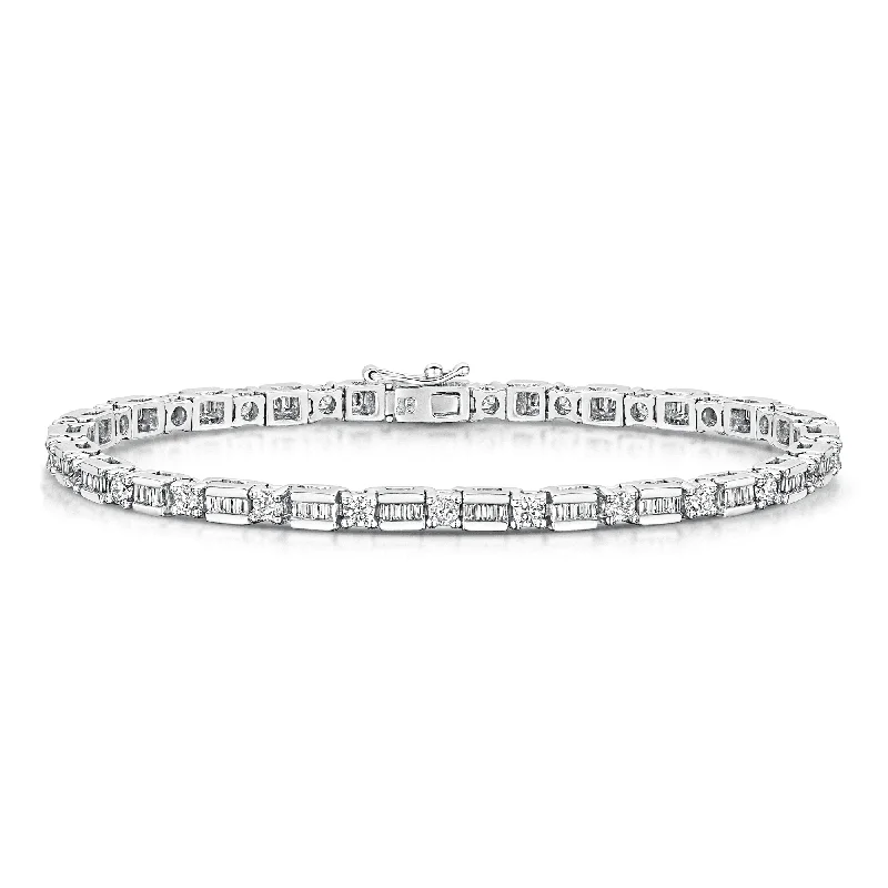 Designer Gold Bracelets-18ct White Gold Round Brilliant And Baguette Diamond Tennis Bracelet