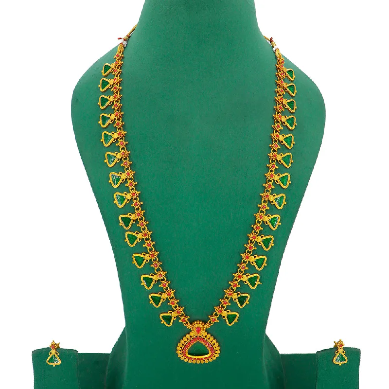 Handcrafted Pendant Necklace-Mahavir Gold Plated Pota Stone Long Necklace