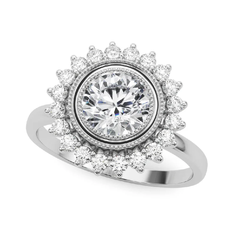 Stackable Silver Ring-14K Bezel Set Diamond Engagement Ring