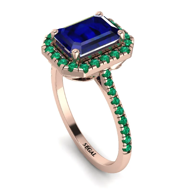 Gemstone Cocktail Ring-Gorgeous Emerald Cut Sapphire Pave Engagement Ring With Hidden Stone - Veronica No. 29