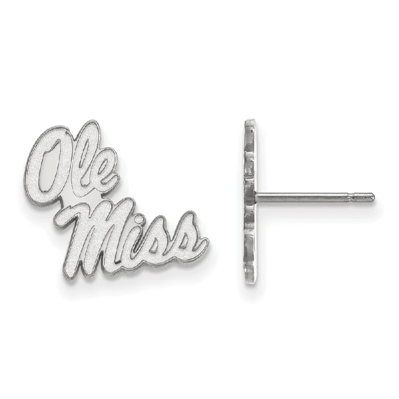 Feather Earrings-10k White Gold University of Mississippi Small Post Earrings