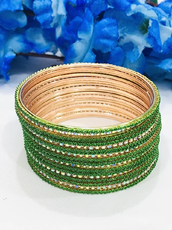 Diamond Bangles for Women-Beautiful Ethnic Wear Green Colored Metal Bangles For Women