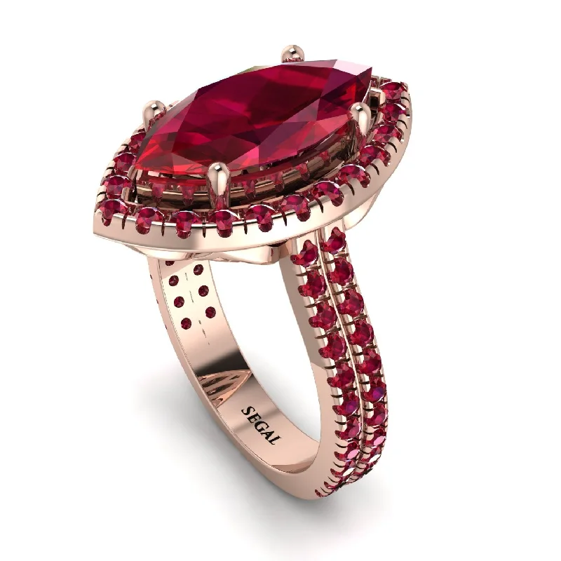 Beautiful Gemstone Ring-Gorgeous Marquise Cut Ruby Pave Double Shank Engagement Ring With Hidden Stone - Miriam No. 56