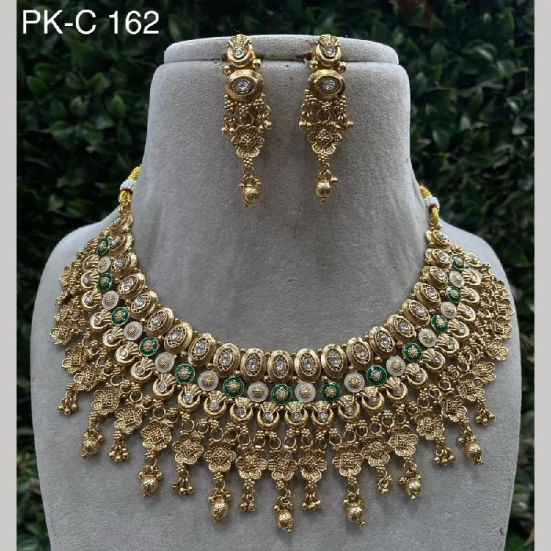 Romantic Heart Necklace-Royal Kundan Jewellery Gold Plated Crystal  Stone Necklace Set