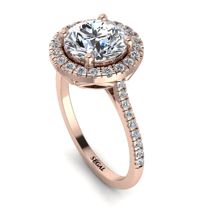 Large Statement Gold Ring-Gorgeous Round Cut Diamond Pave Engagement Ring With Hidden Stone - Ellen No. 2