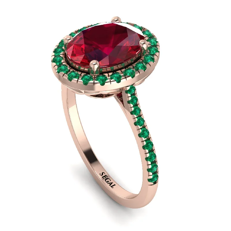 Statement Emerald Ring-Gorgeous Oval Cut Ruby Pave Engagement Ring With Hidden Stone - Phoebe No. 26