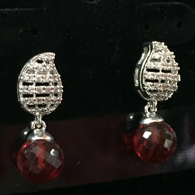 Cuff Style Earrings-CZ Earrings with Crystal Drop 1"