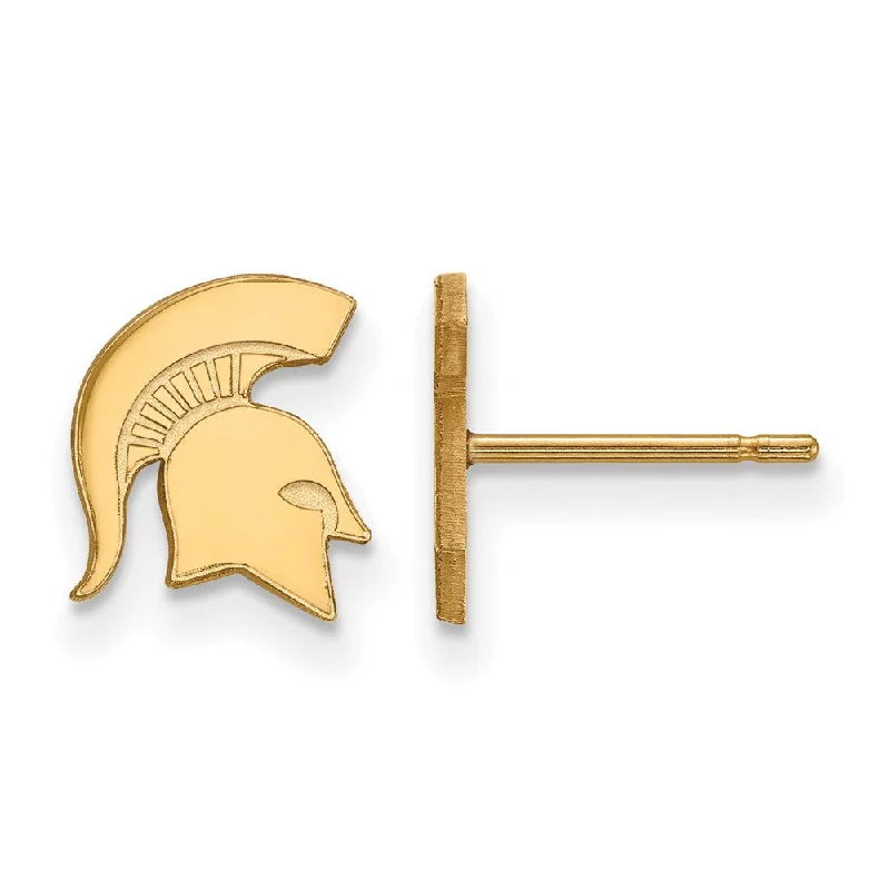 Custom Design Earrings-14k Gold Plated Silver Michigan State University XS Tiny Post Earrings