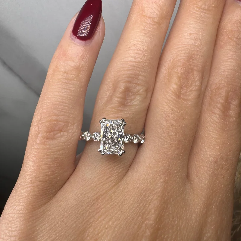 Custom Engagement Ring Set-"Ethena" Radiant Cut 4 carat Diamond Shoulder Engagement Ring