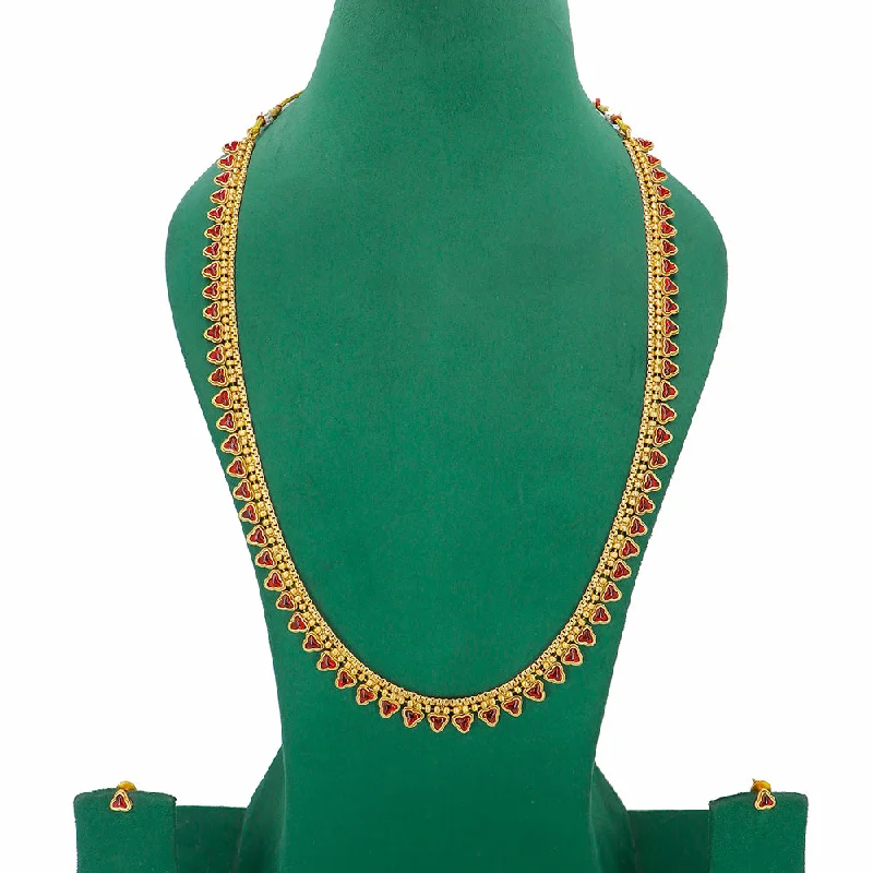 Vintage Gold Necklace-Mahavir Gold Plated Kundan Stone Long Necklace