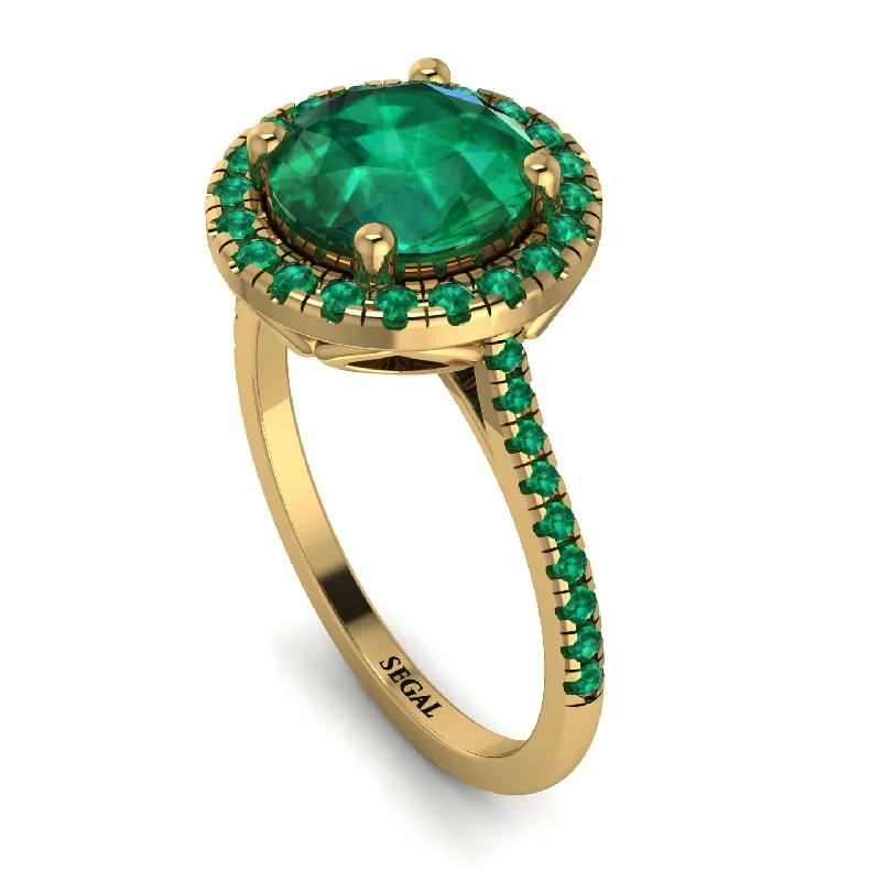 Unique Gold Engagement Ring-Gorgeous Round Cut Emerald Pave Engagement Ring With Hidden Stone - Ellen No. 19