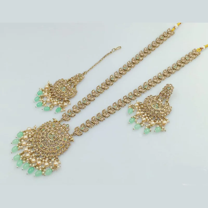 Double Pendant Necklace-Rani Sati Jewels Gold Plated Crystal Stone And Beads Long Necklace Set