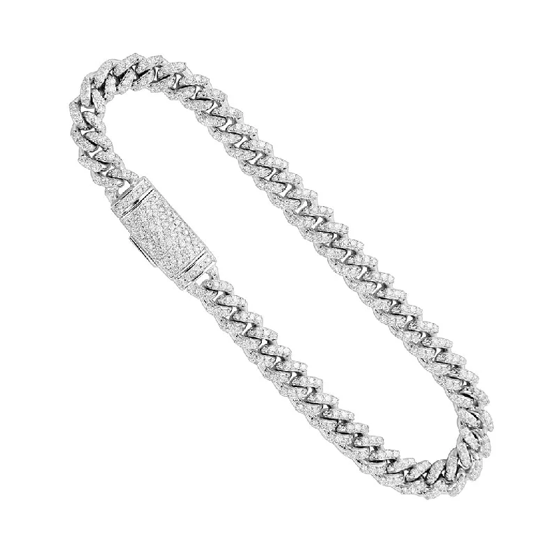 Custom Couples Bracelets-Cuban Bracelet 7mm 14k White Gold Lab 2.7ctw