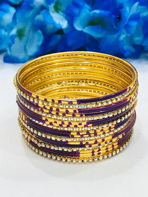 Stackable Bangle Set-Delightful Purple Color Metal Bangles With Stone Work For Women