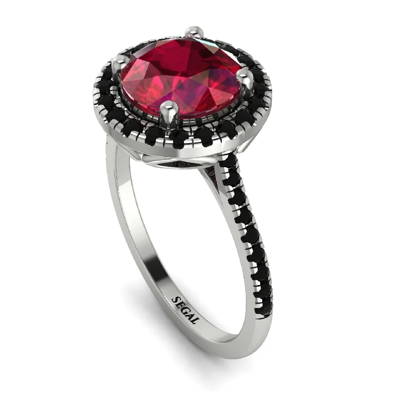 Silver Wedding Ring-Gorgeous Round Cut Ruby Pave Engagement Ring With Hidden Stone - Ellen No. 42