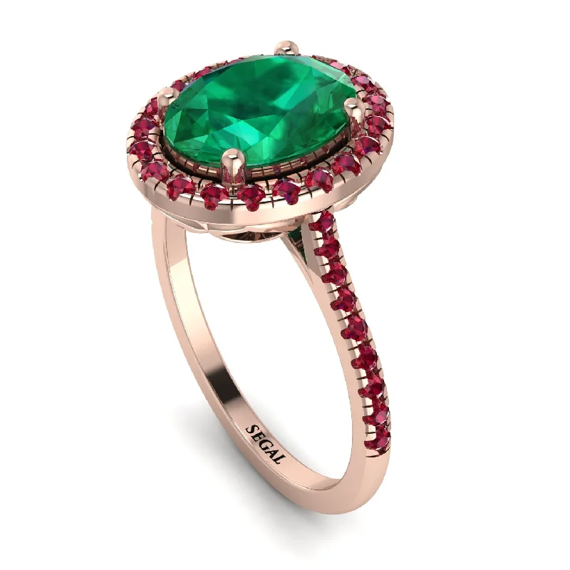 Fashionable Cocktail Ring-Gorgeous Oval Cut Emerald Pave Engagement Ring With Hidden Stone - Phoebe No. 50