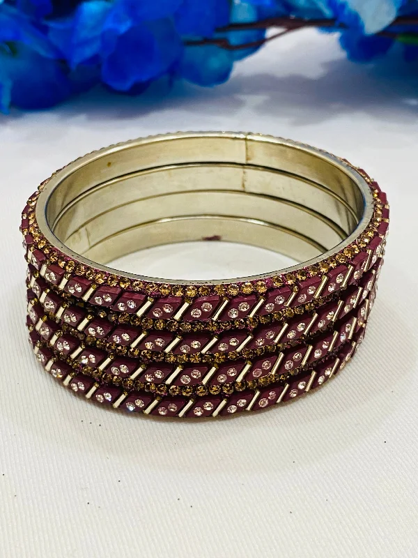 Gold Bangles with Rubies-Alluring Brown Color Metal Bangles With White Stone For Women