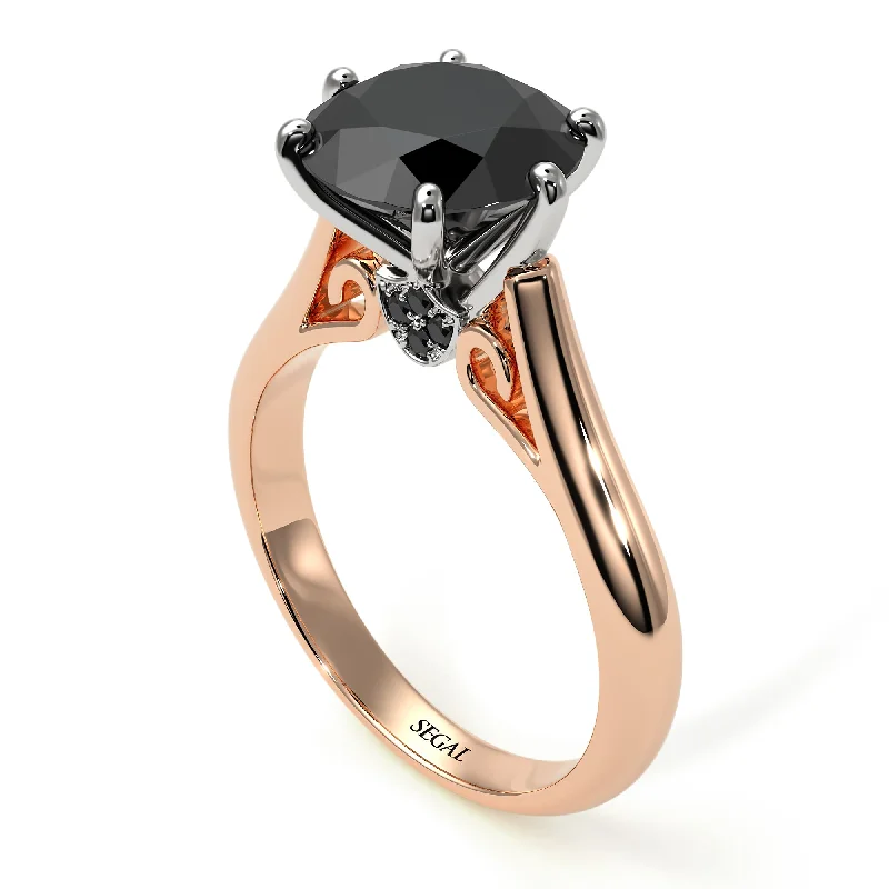 Classic Gold Ring-Two Tones 3ct Black Diamond Engagement Ring - June No. 81