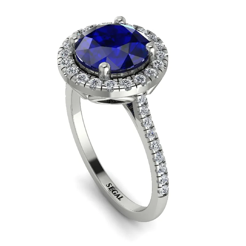 Custom Stacked Ring-Gorgeous Round Cut Sapphire Pave Engagement Ring With Hidden Stone - Ellen No. 15