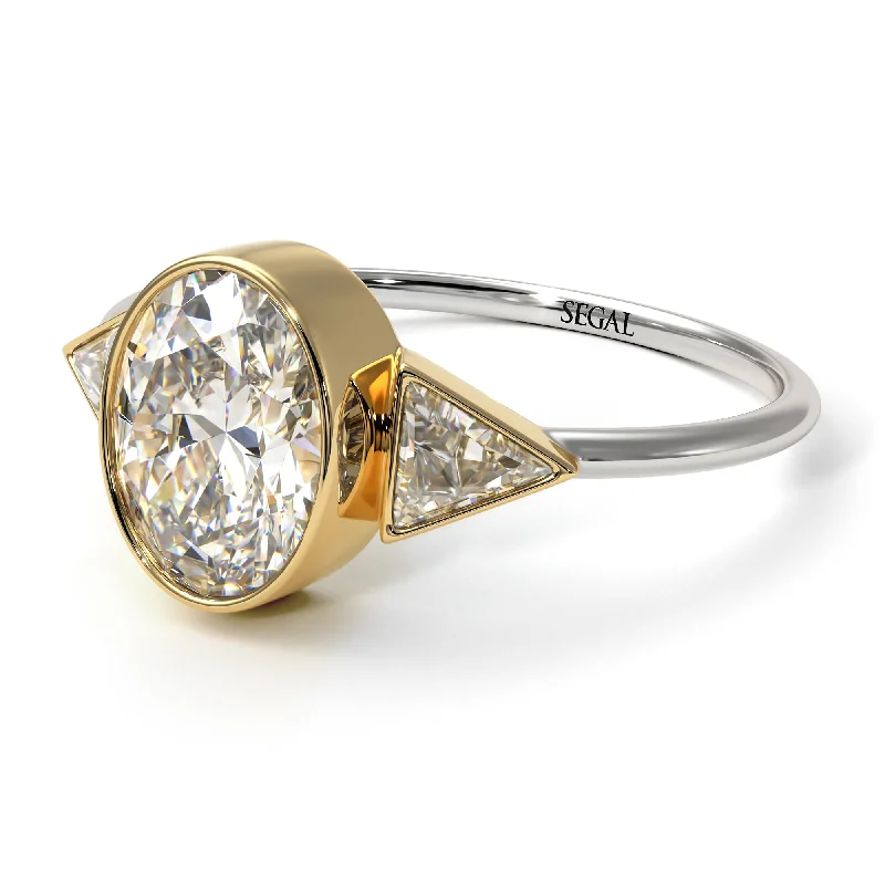 Custom Gold Wedding Ring-Two Tones Geometrical Bezel Diamond Ring - Trinity No. 77