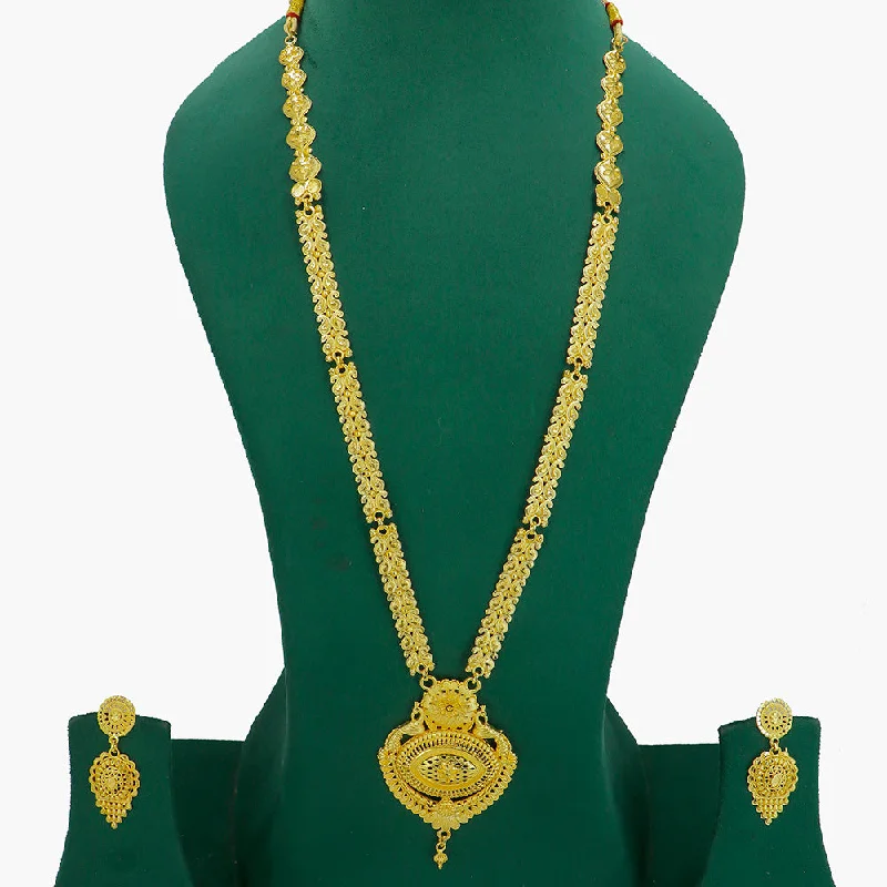 Handcrafted Bead Necklace-Mahavir Gold Plated Long Necklace Set